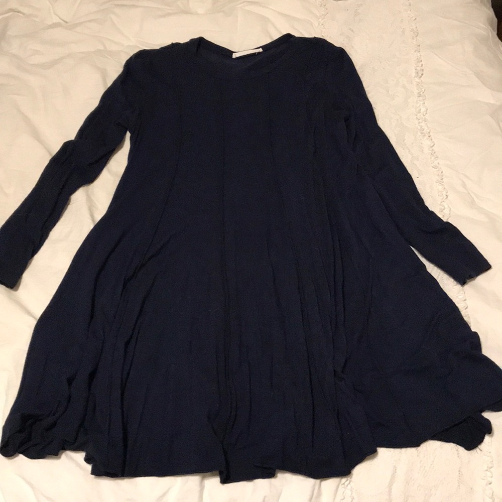 Navy long sleeve dress with horizontal detailing